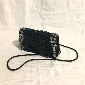 Handmade Beaded Black Shoulder Bag Convertible